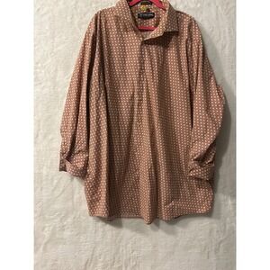 Stacy Adams Mens Polka Dot Dress Shirt Brown White Long Sleeve Size 20 34/35
